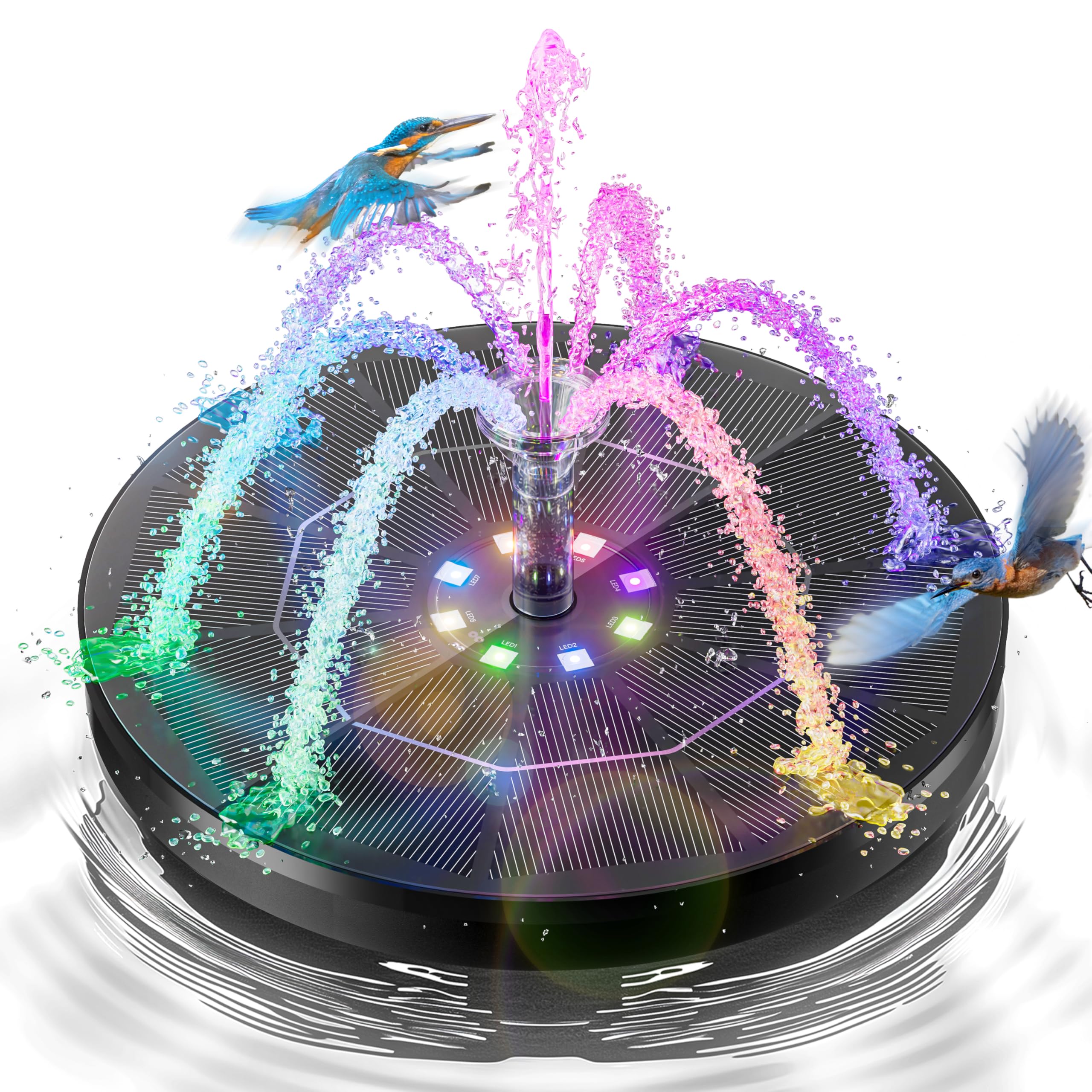 OVIBIRD 3.5W Solar Fountain front view with black finish