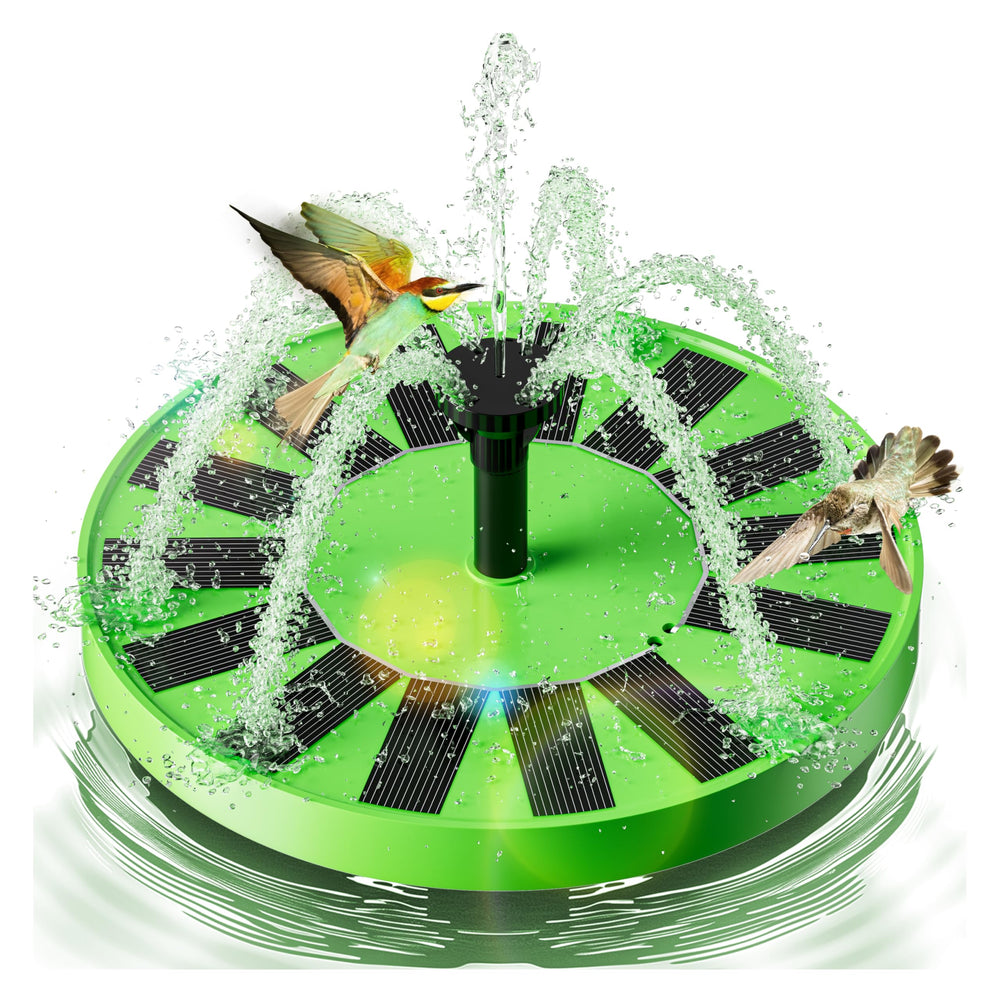 OVIBIRD Solar Bird Bath Fountain front view, green model