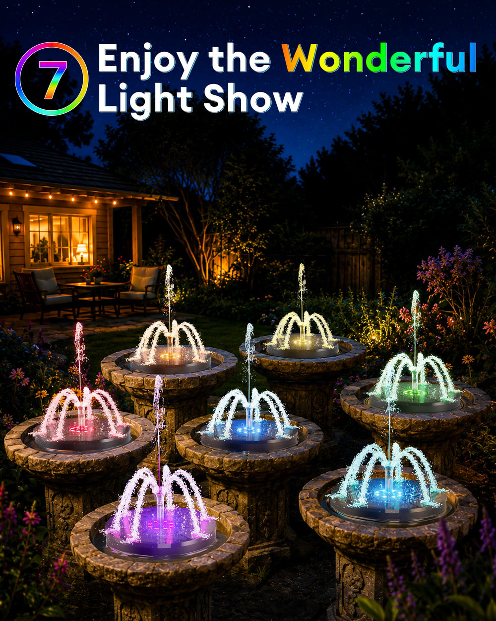 OVIBIRD solar fountain in a bird bath during the day
