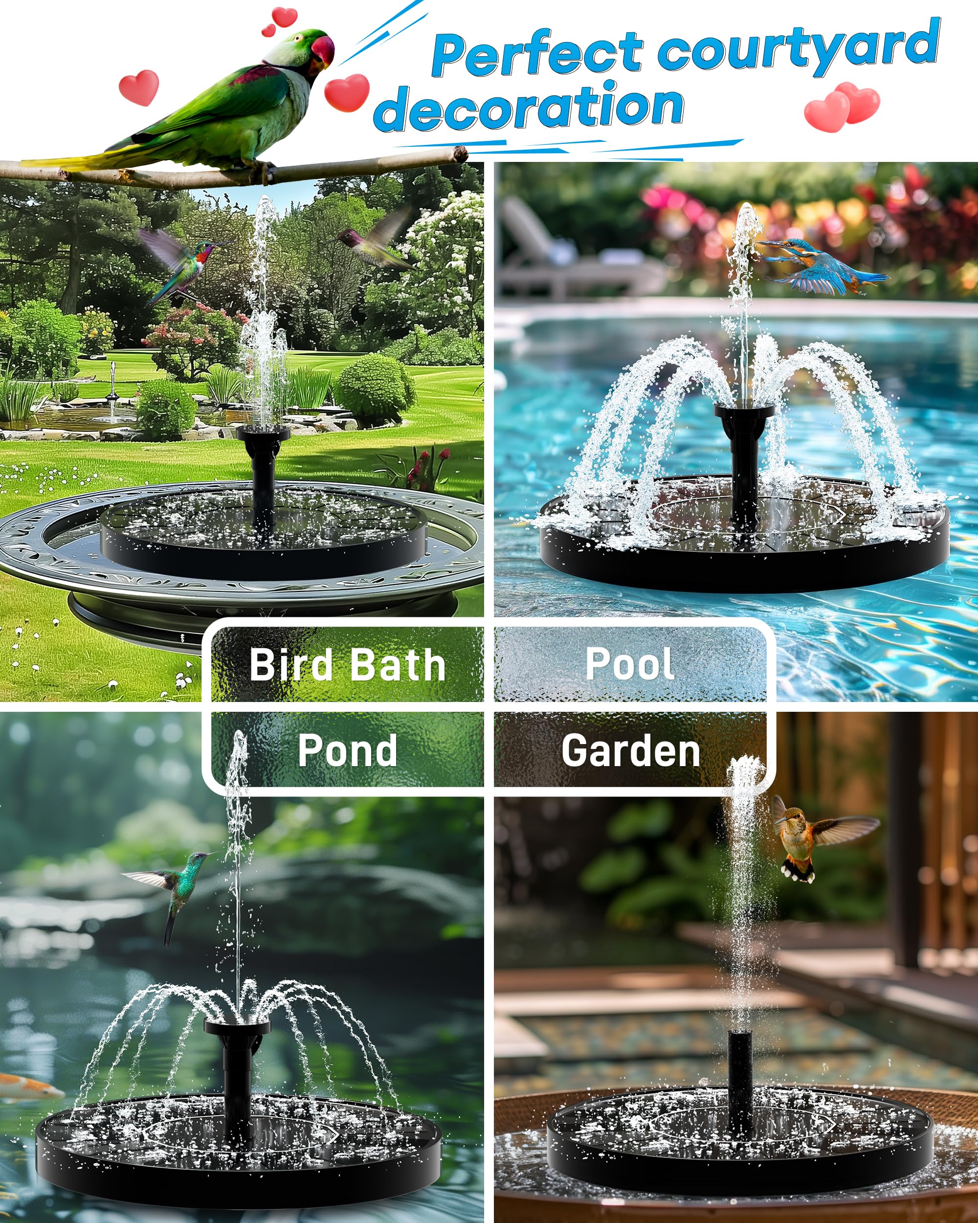 OVIBIRD Solar Fountain water spray pattern example