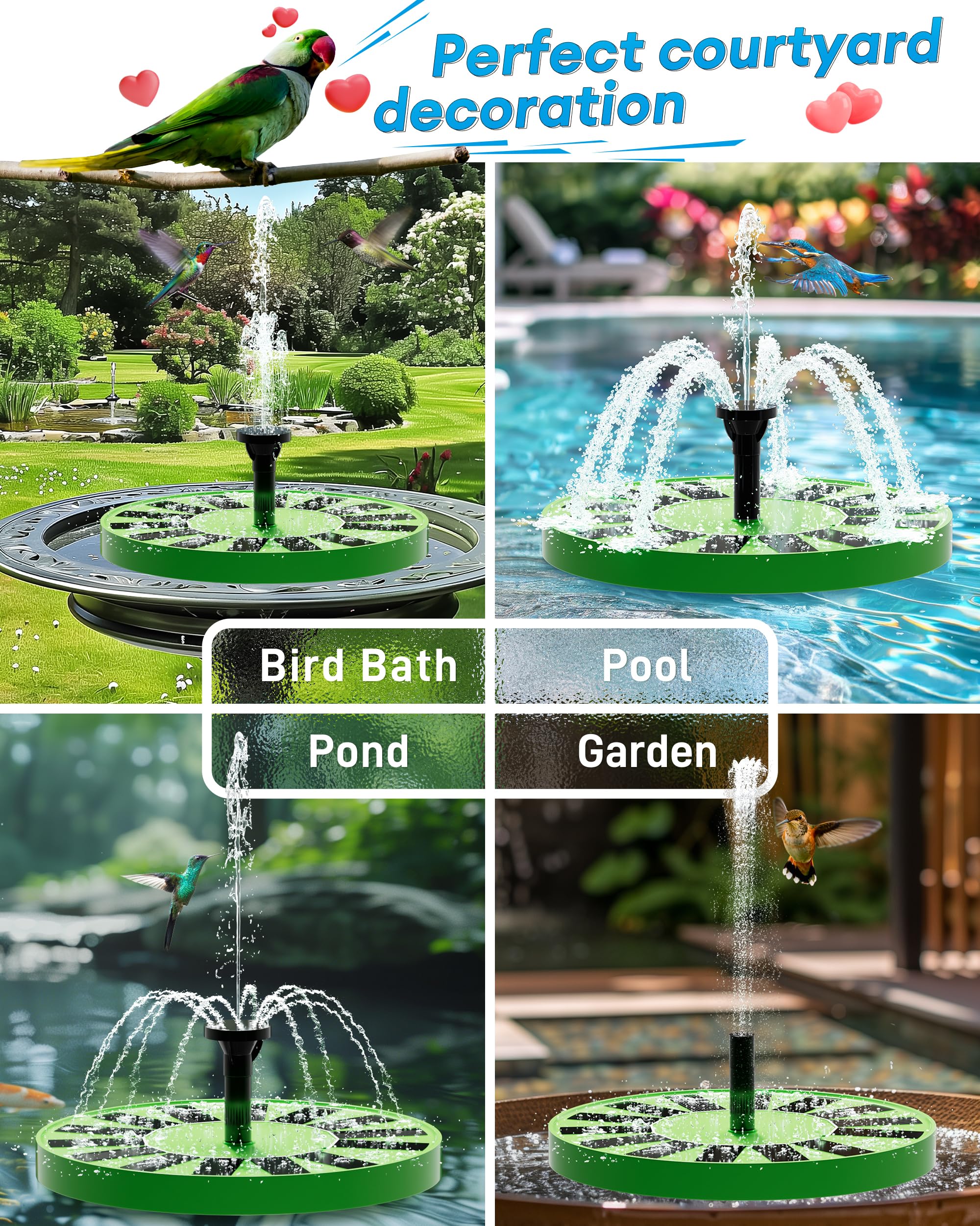OVIBIRD Solar Fountain with water spraying in various patterns