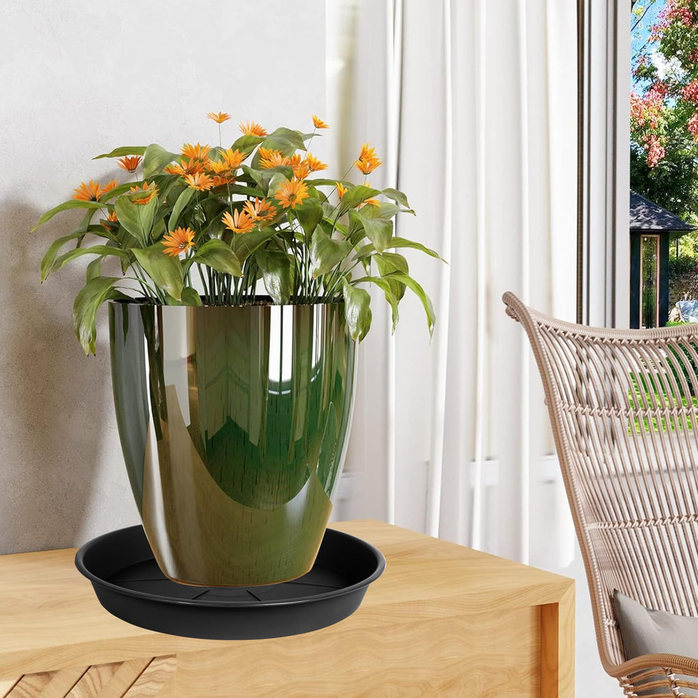 OVZILKI plant saucer tray outdoors with flowers