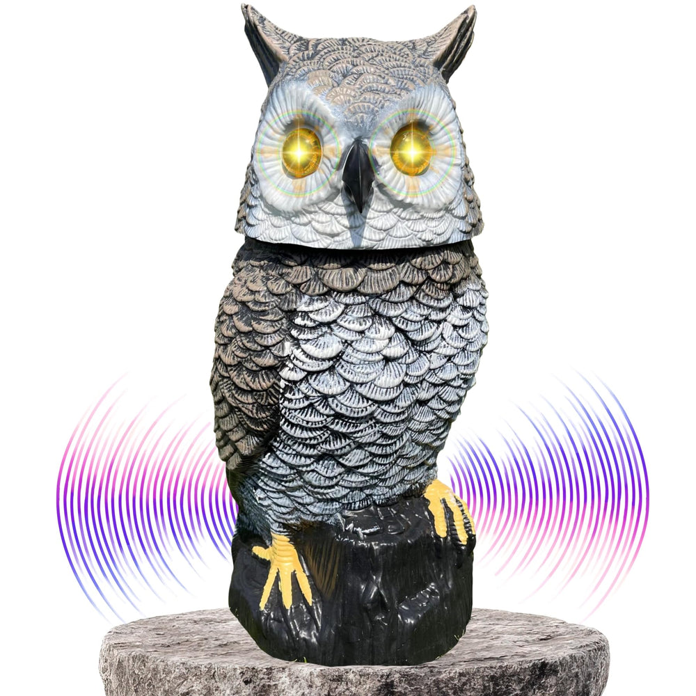Owlery Brown Solar Owl outdoor statue front view
