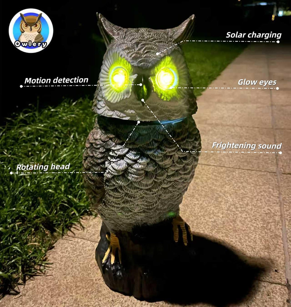 Owlery Brown Solar Owl with solar panel and USB cable