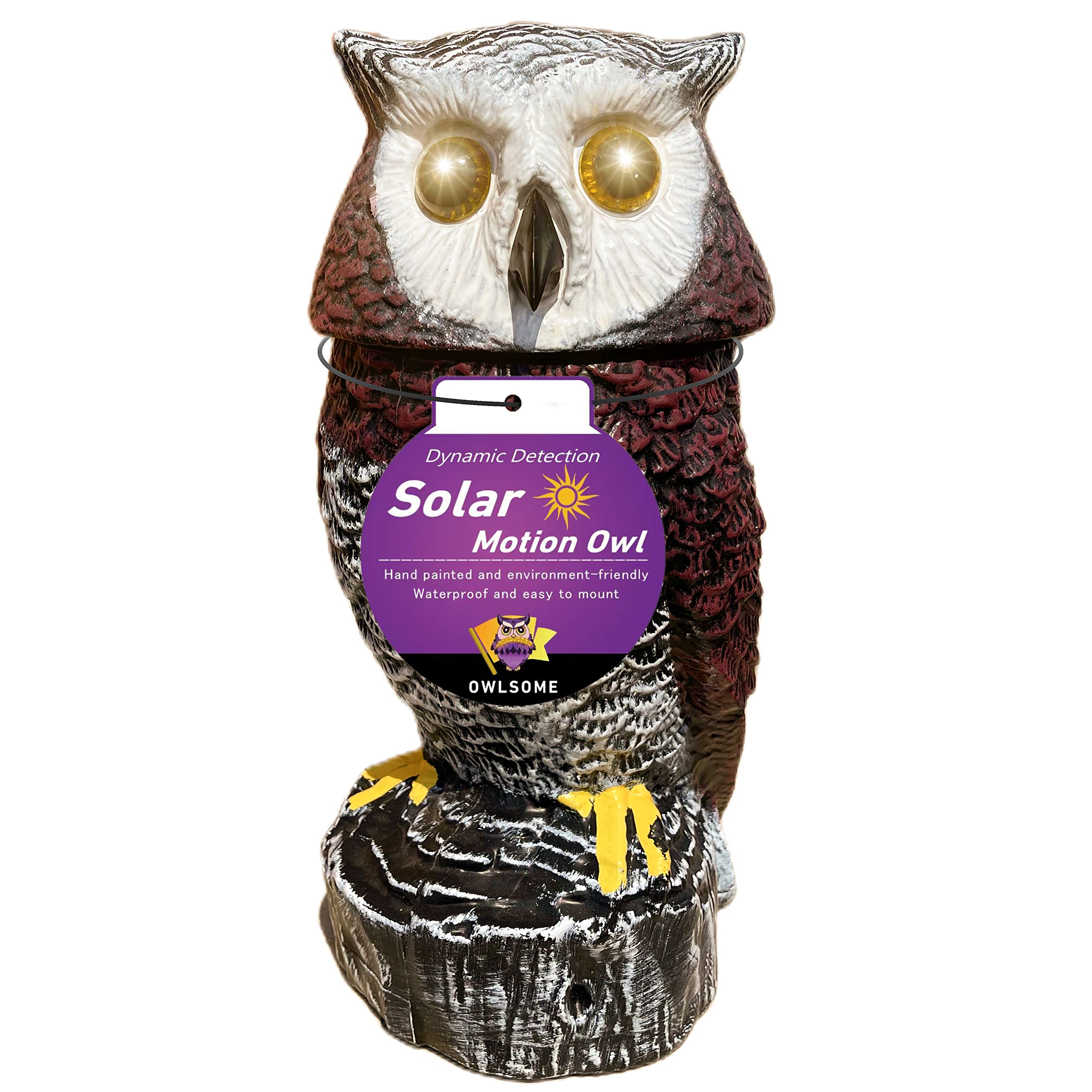 Owlsome Solar Red Owl garden sculpture front view