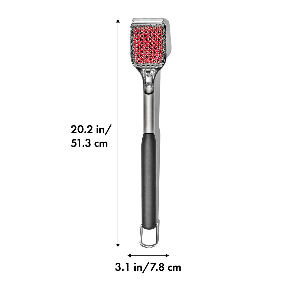 OXO grill brush showing flexibility and durable design