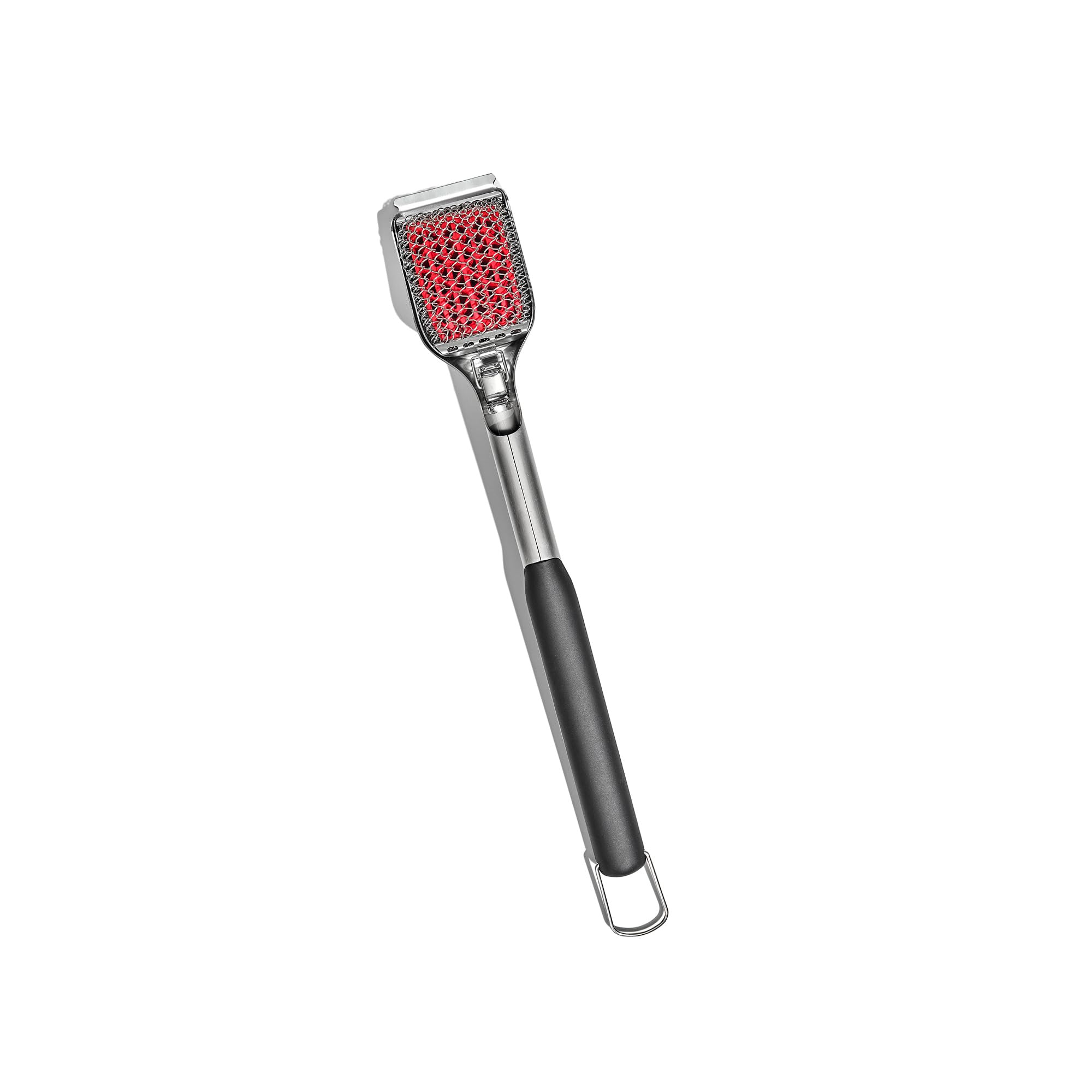 OXO Outdoor Coiled Grill Brush front view with stainless steel finish
