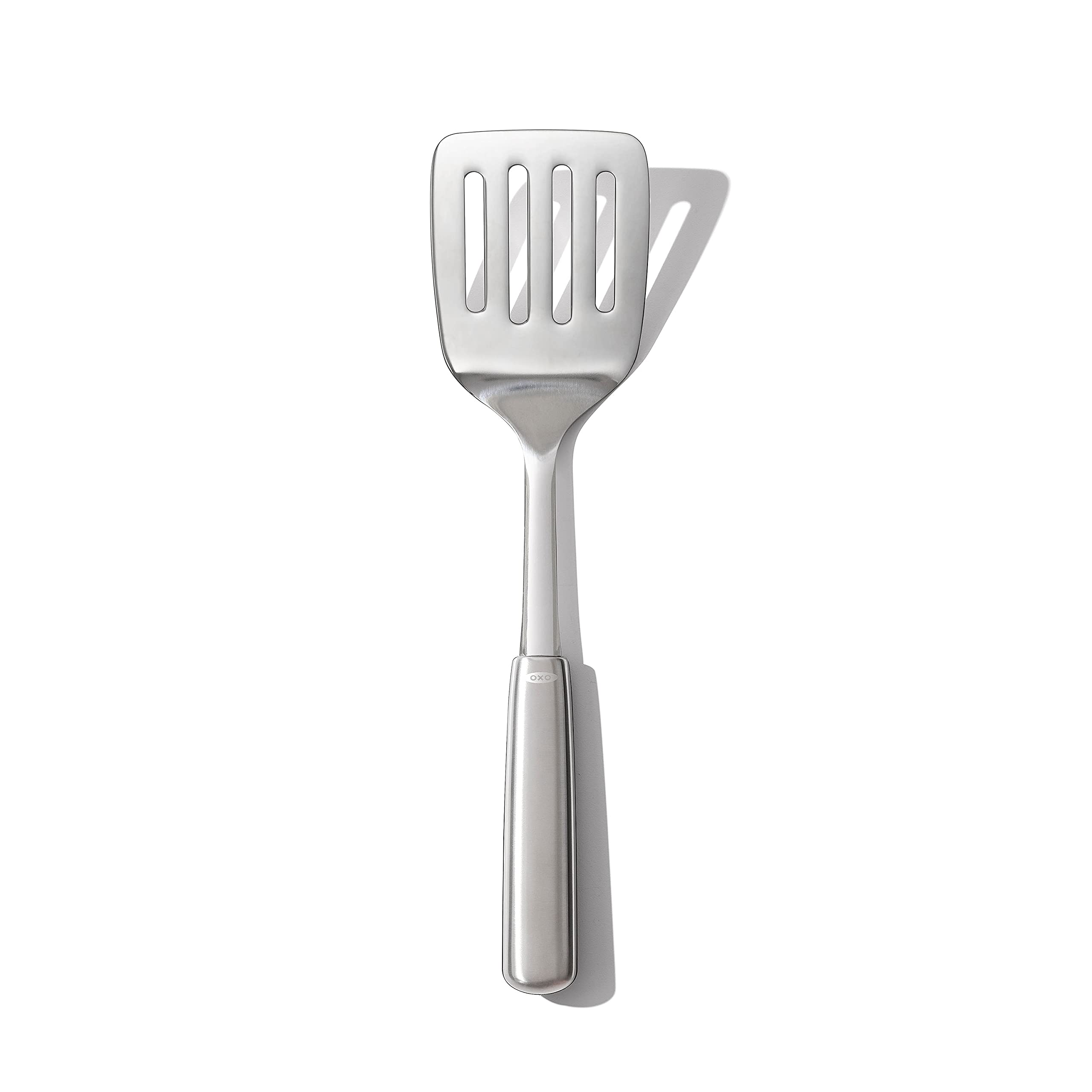 OXO Steel Cooking Turner front view with stainless steel head