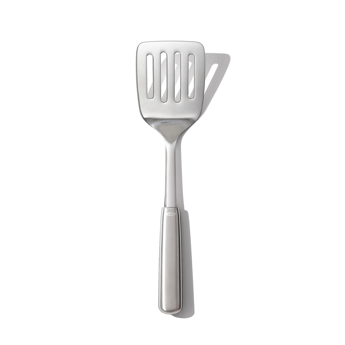 OXO Steel Cooking Turner front view with stainless steel head