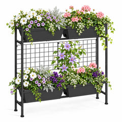 OYEAL Raised Garden Bed 32 inch with Trellis in Grey