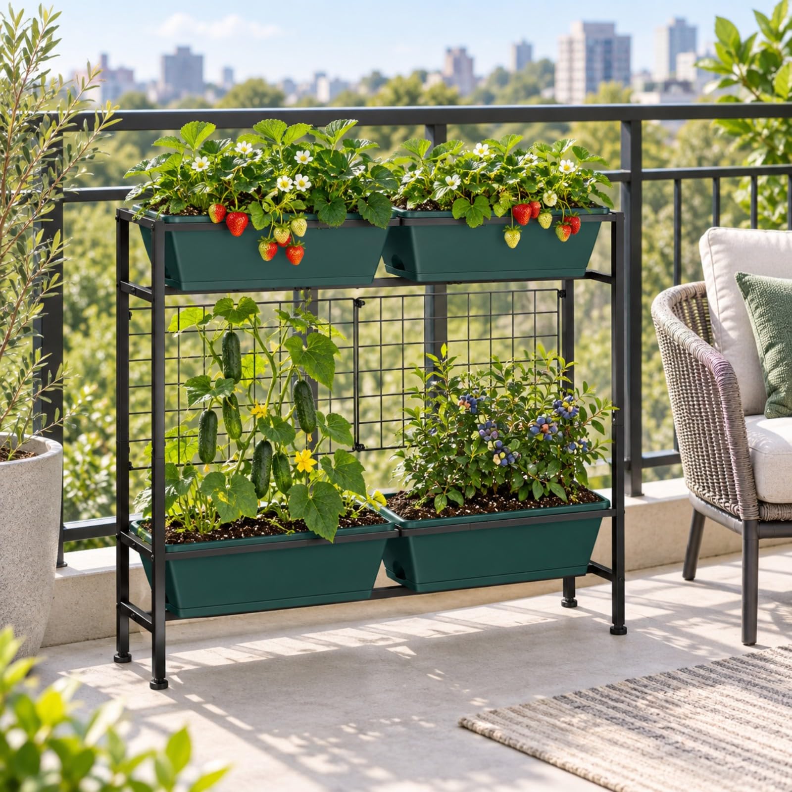 OYEAL Raised Garden Bed with colourful flowers in planter boxes