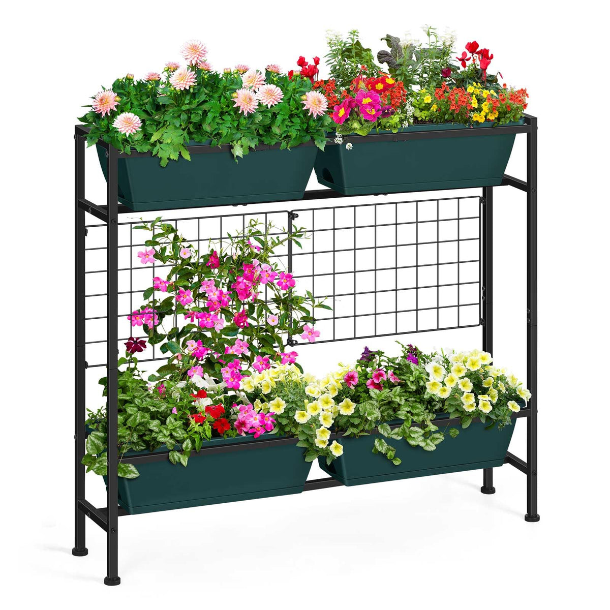 OYEAL Raised Garden Bed with Trellis front view, green color