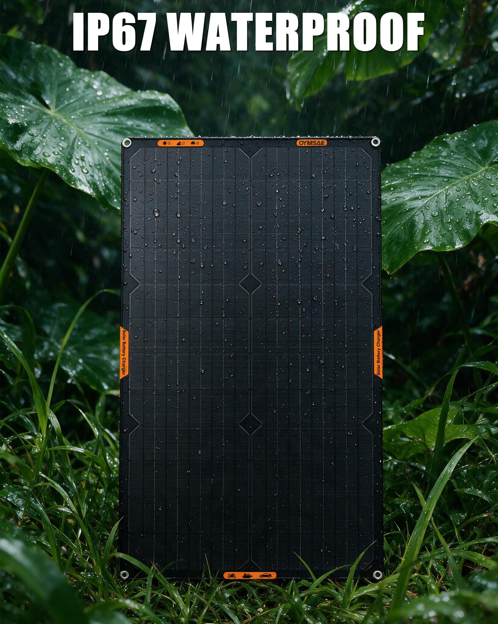 OYMSAE solar panel in a garden setting