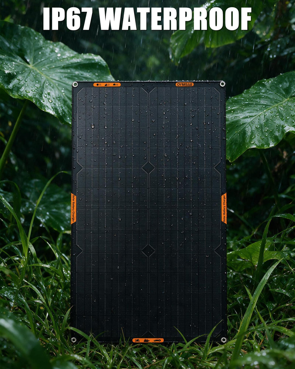 OYMSAE solar panel in a garden setting