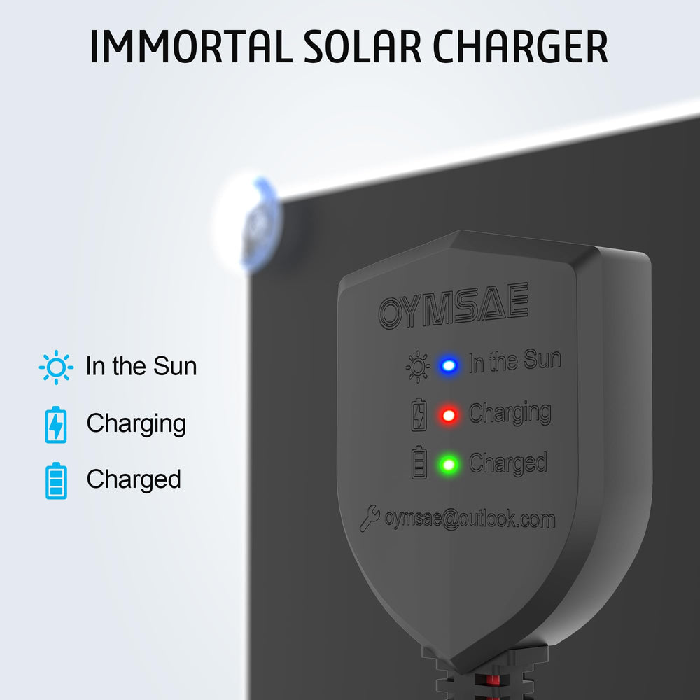 OYMSAE solar panel with ground ring and cigarette lighter adapter