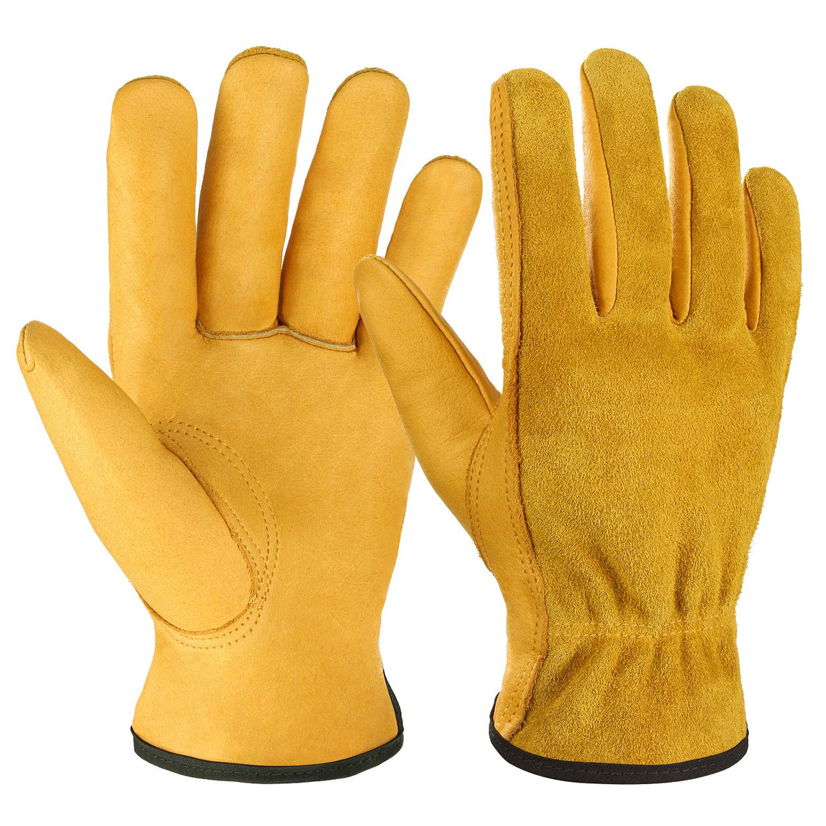 OZERO Leather Work Gloves front view, medium size