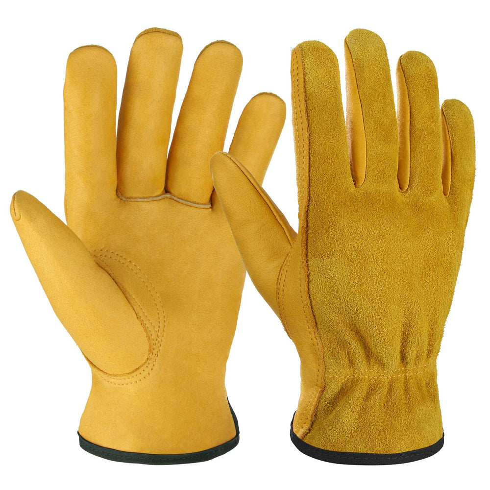 OZERO Leather Work Gloves in Gold, front view