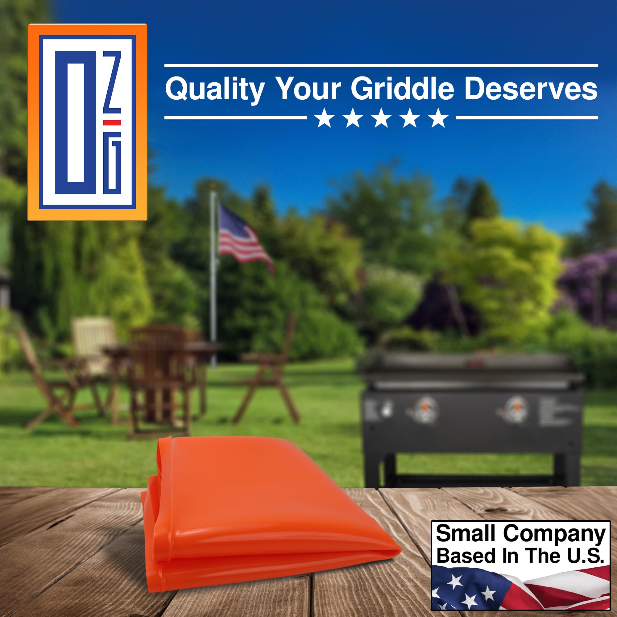 OZG silicone griddle mat with Blackstone grill in outdoor setting