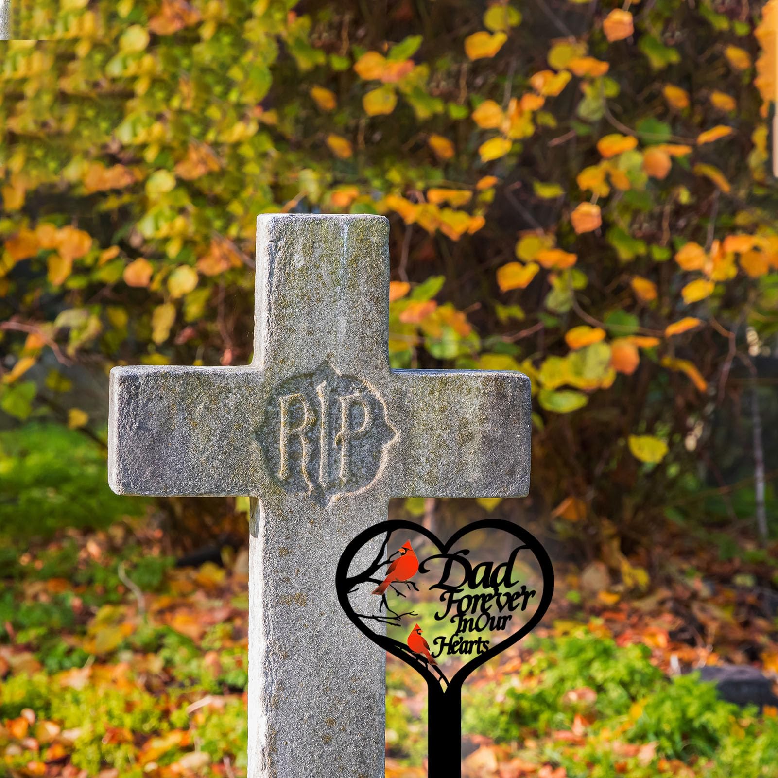 OZIO Heart Memorial Grave Marker displayed in a cemetery setting