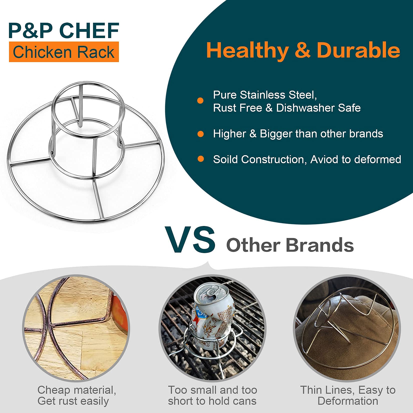 P&P CHEF beer can chicken holder with a 12 oz can inserted