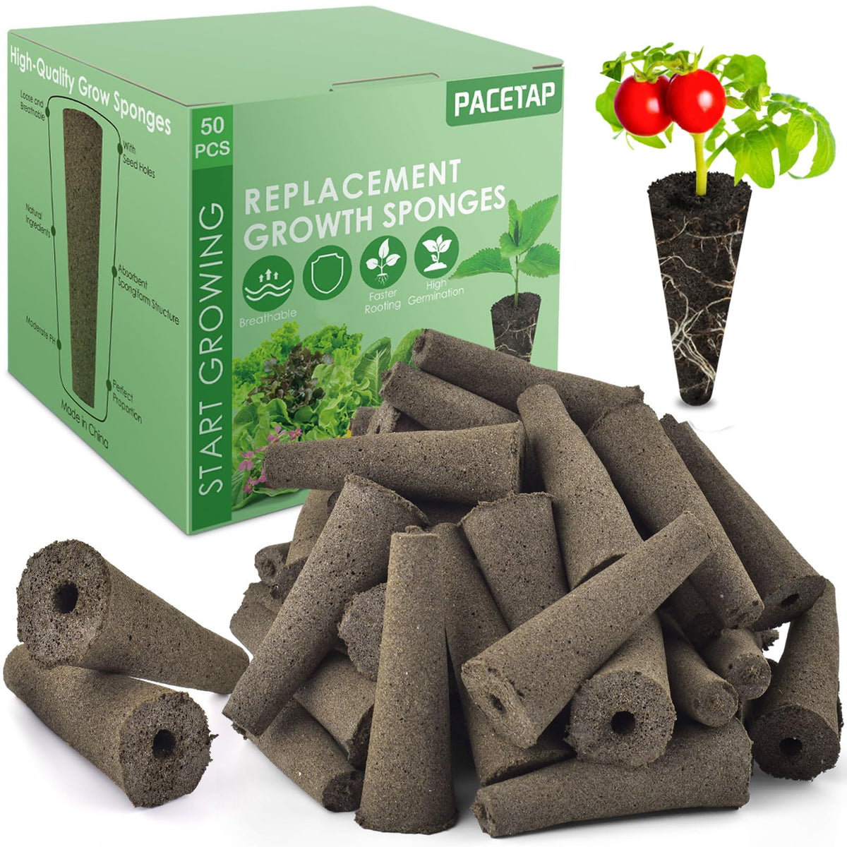 PACETAP Grow Sponges 50 Pack front view