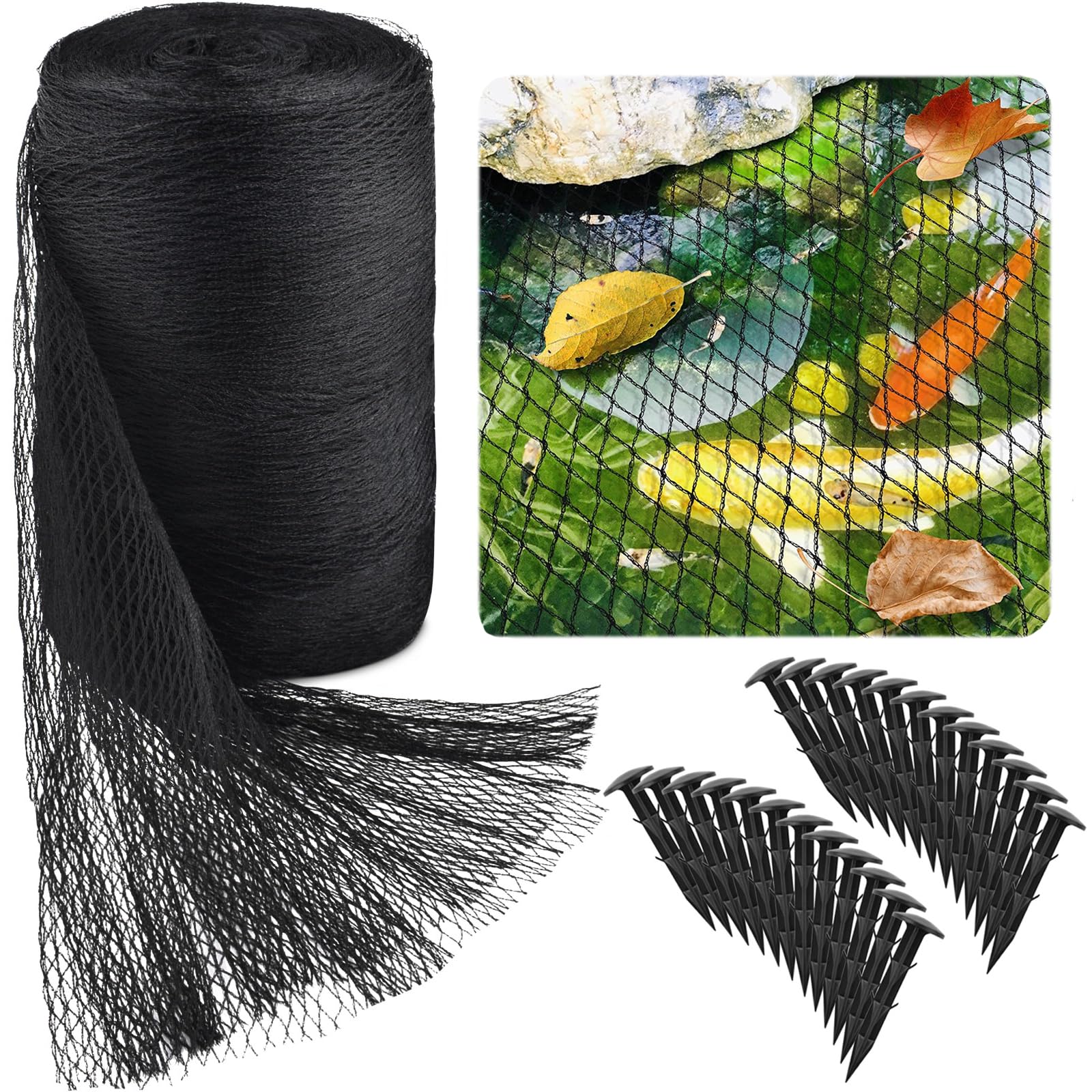 PACETAP Koi Pond Netting Kit 20 x 30 Ft black mesh front view