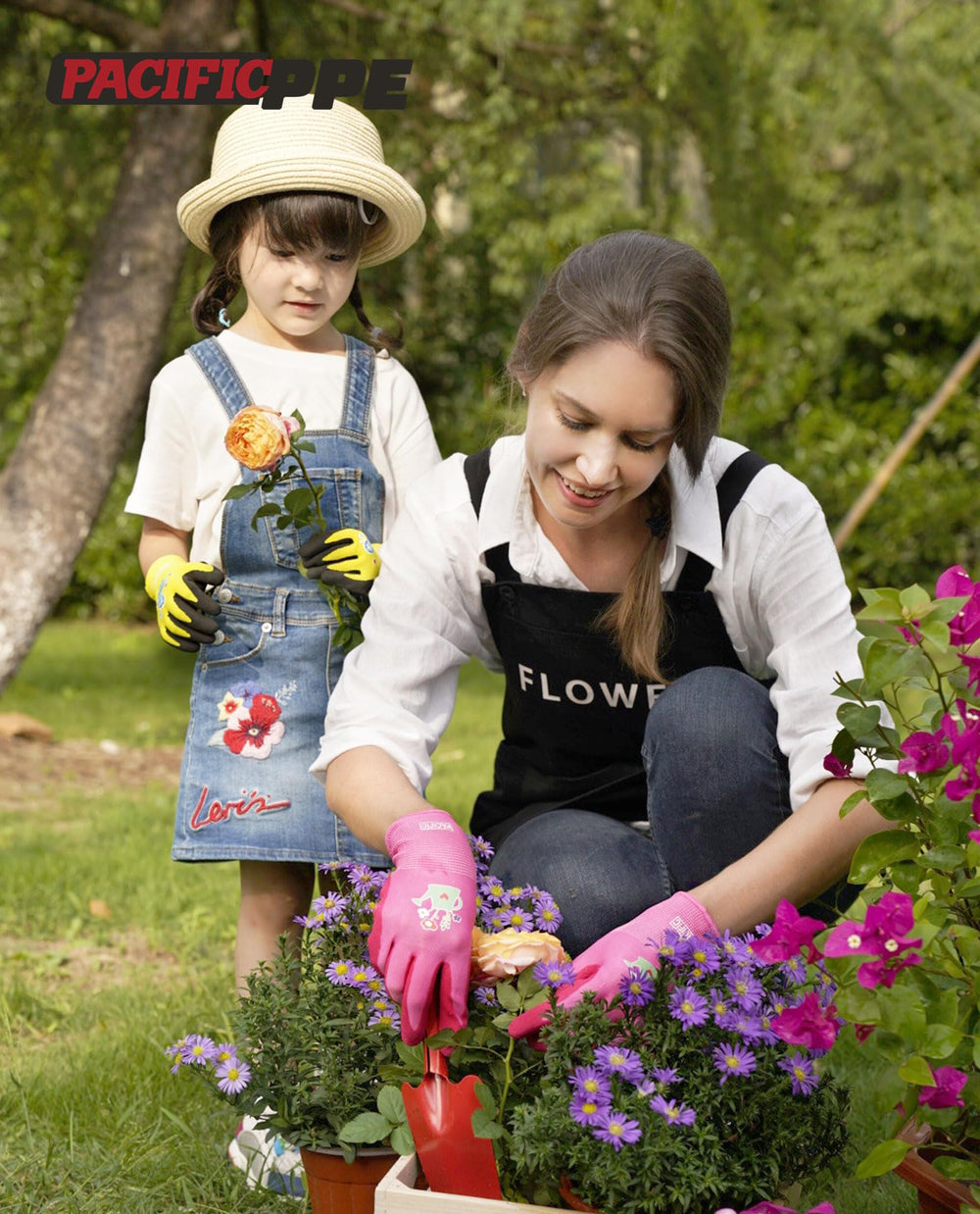 PACIFIC PPE Kids Gardening Gloves close-up showing latex coating