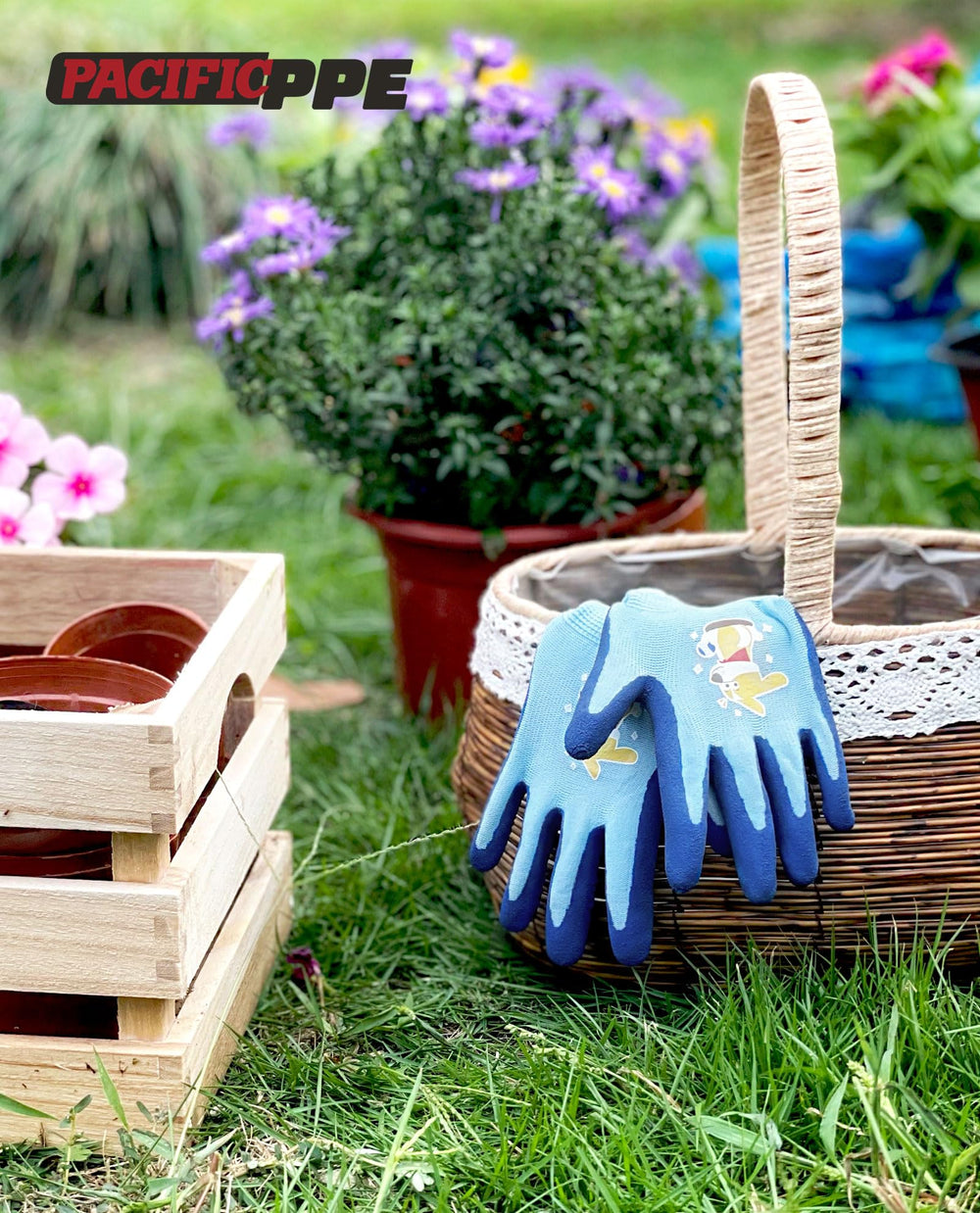 PACIFIC PPE Kids Gardening Gloves in packaging