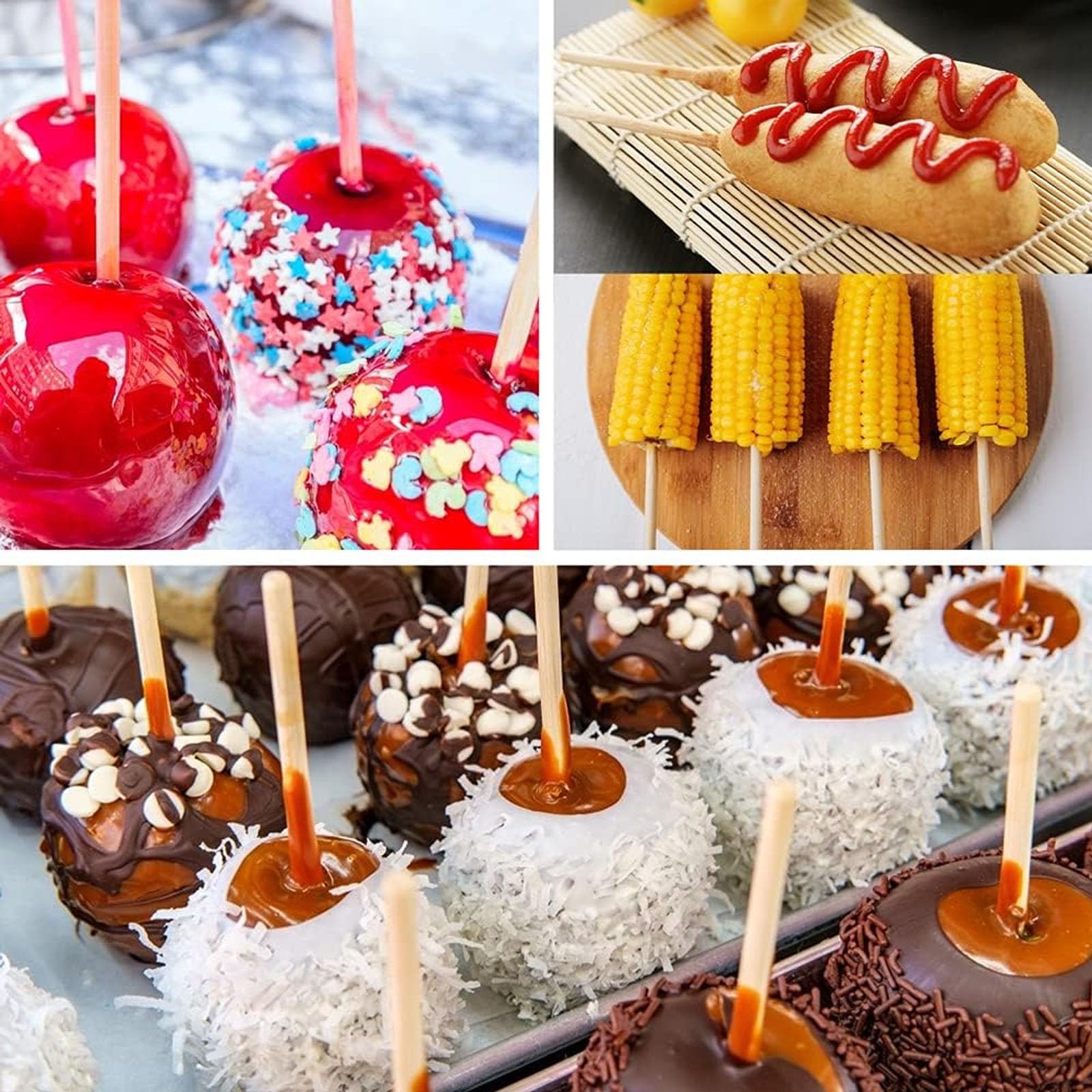Pack of 100 burlywood wooden candy apple sticks