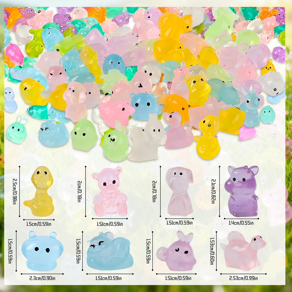 Pack of 100 mini glow-in-the-dark animal resin models
