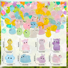 Pack of 100 mini glow-in-the-dark animal resin models
