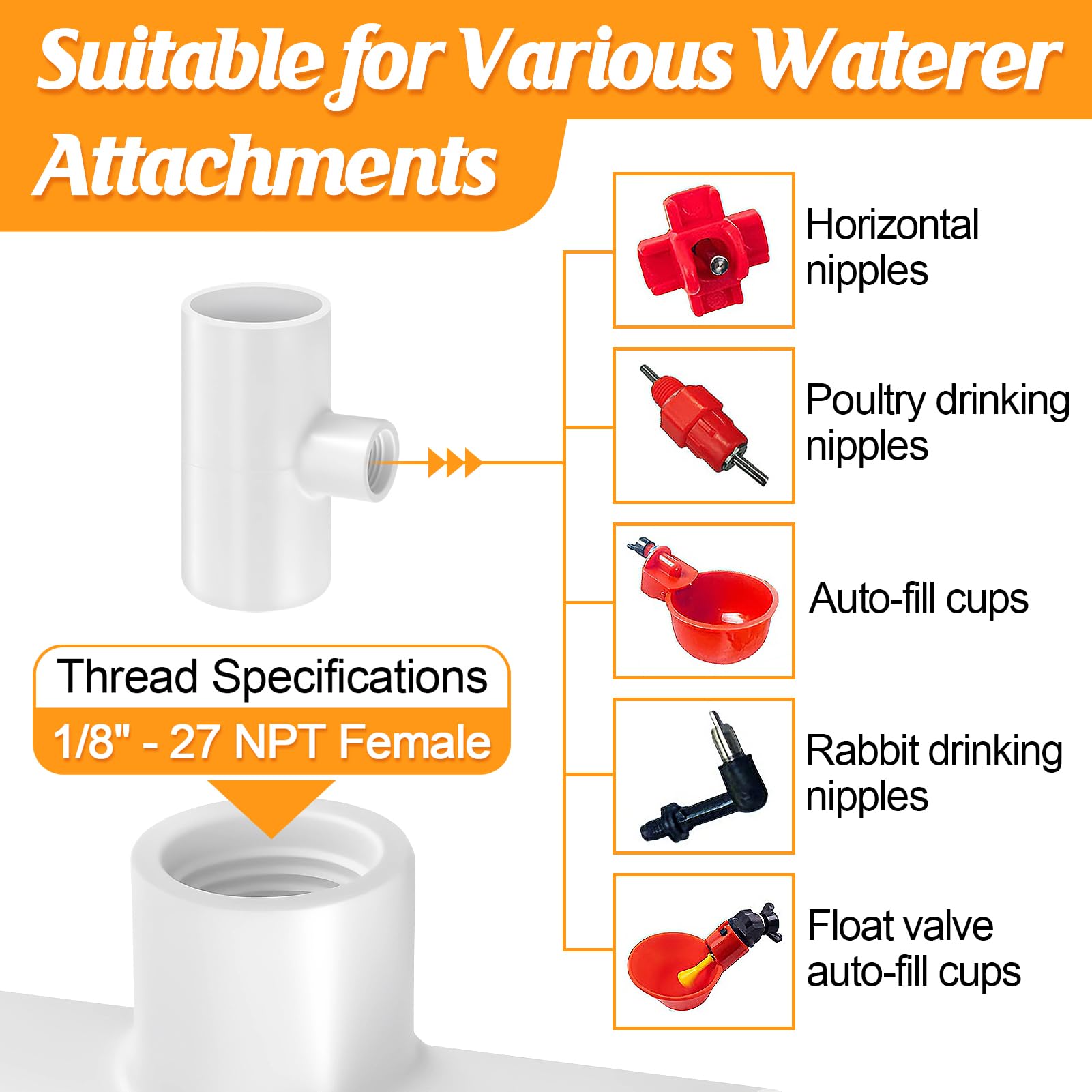 Pack of 12 MEWTOGO Chicken Waterer PVC Tee Fittings