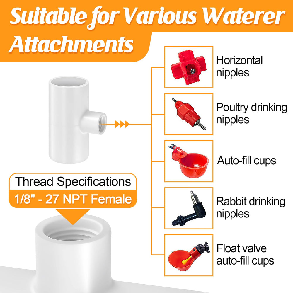 Pack of 12 MEWTOGO Chicken Waterer PVC Tee Fittings