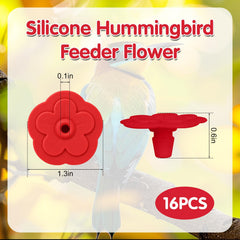 Pack of 16 silicone hummingbird feeder flowers in red