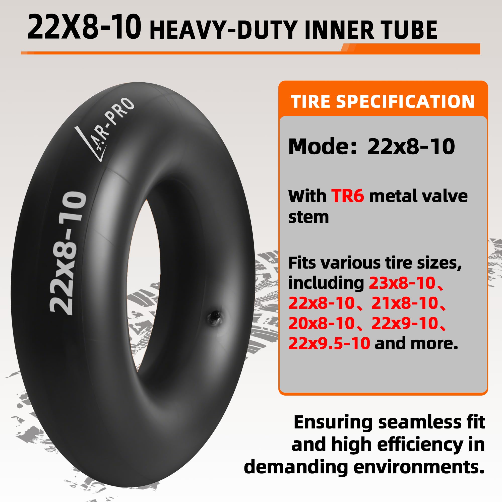 Pack of 2 AR-PRO 22x8-10 inner tubes with durable material