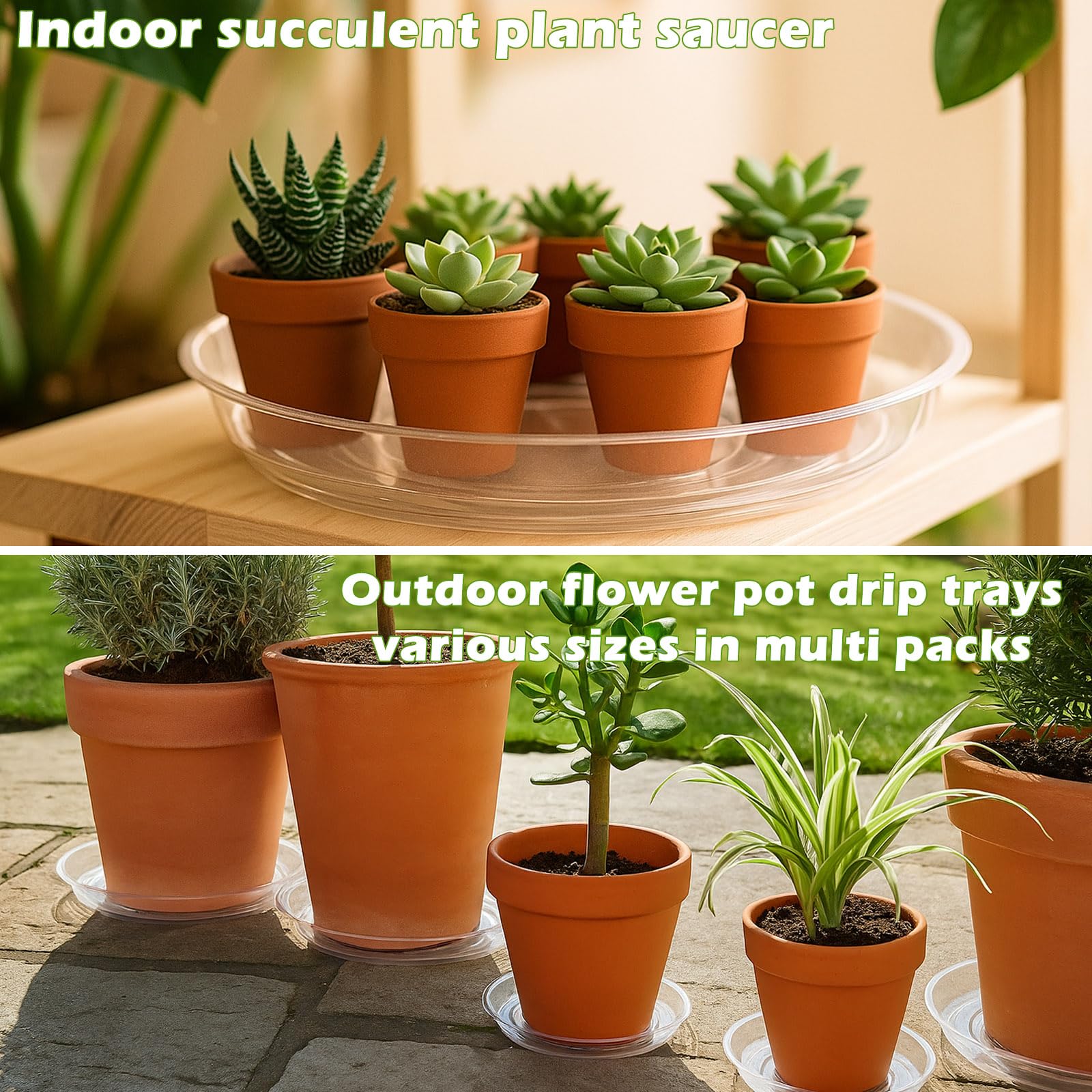 Pack of 20 clear plastic plant saucers stacked