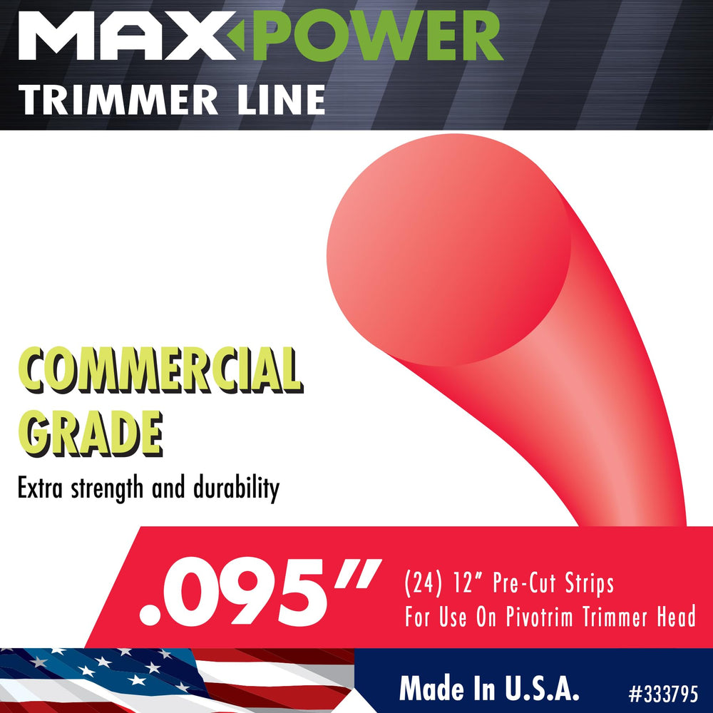 Pack of 24 Maxpower trimmer line strips with dimensions