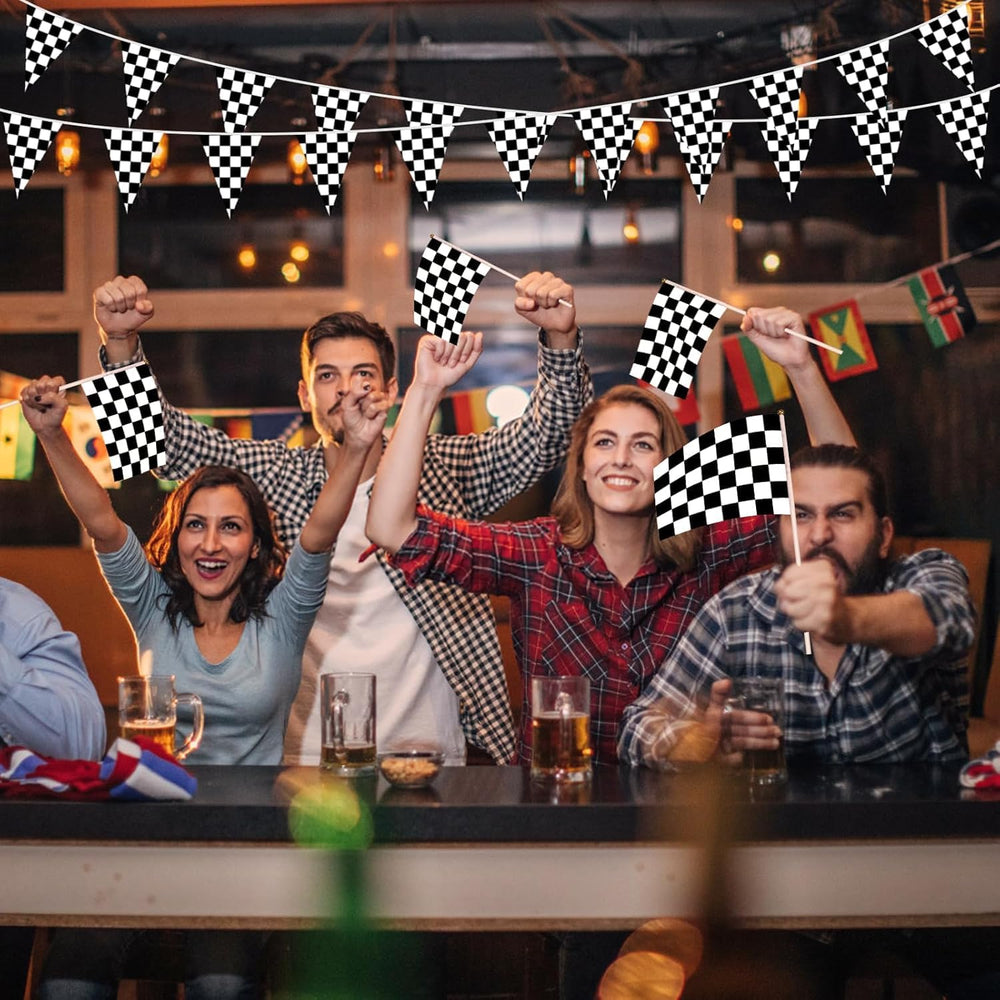 Pack of 30 AhfuLife checkered flags displayed together