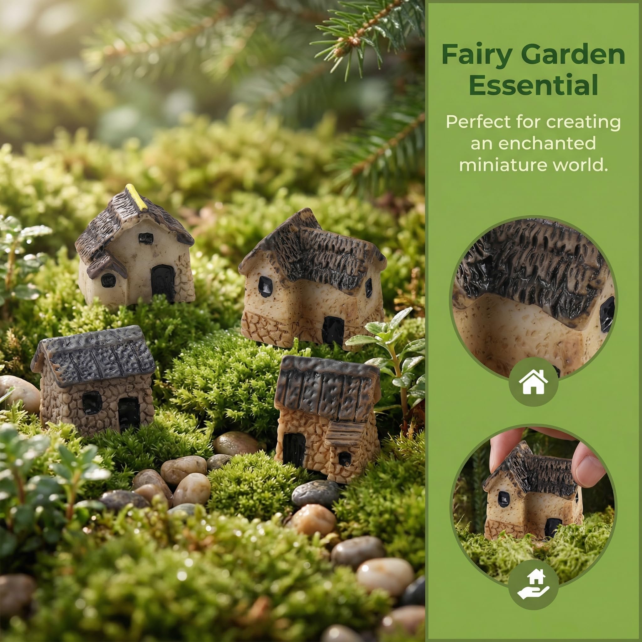 Pack of 4 Garneck Miniature Fairy Garden Houses