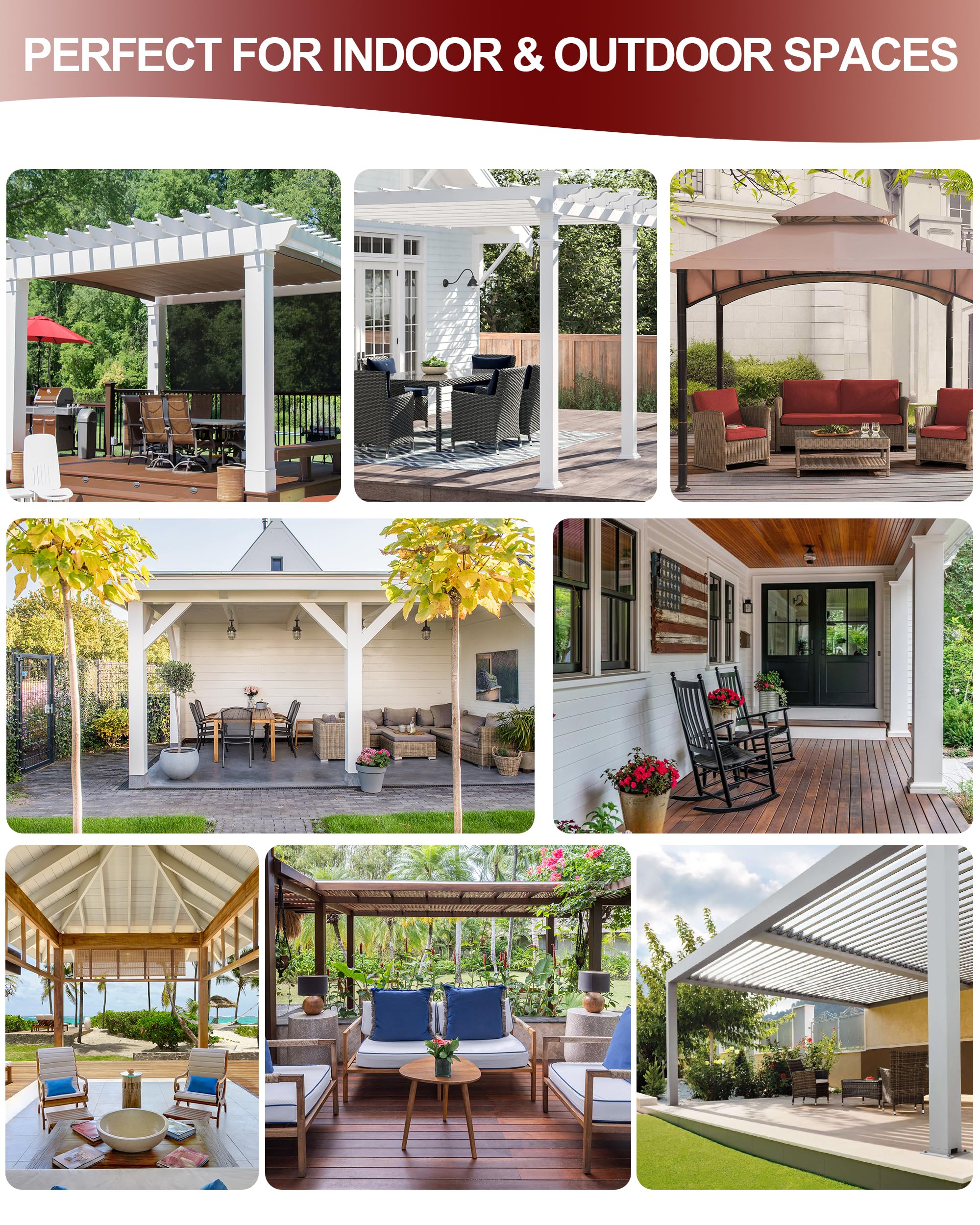 Pack of 8 outdoor curtains with rod included