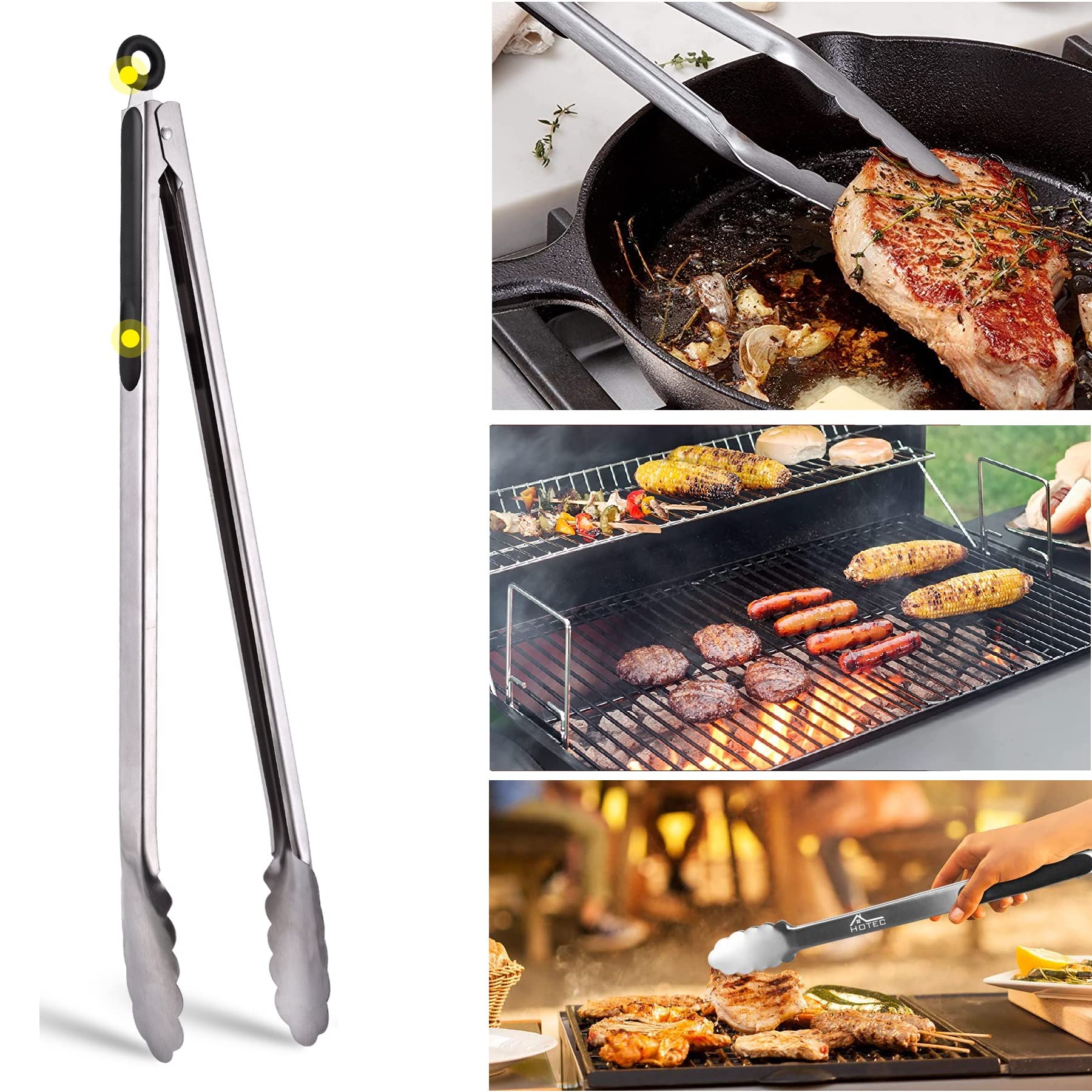 Pack of HOTEC 16 inch locking metal grill tongs