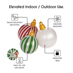 Pack of three FUNBOY inflatable Christmas ornaments with LED lights