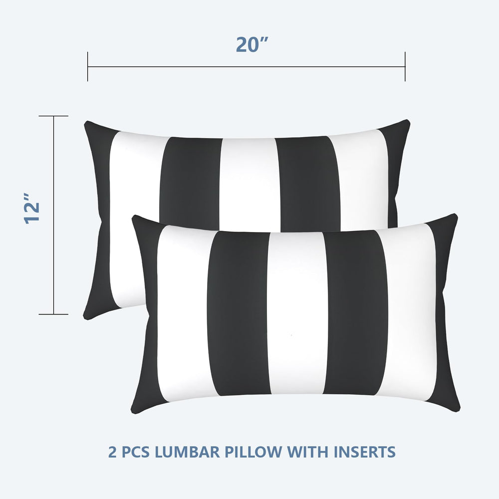 Pack of two LVTXIII Lumbar Pillows displayed on patio furniture