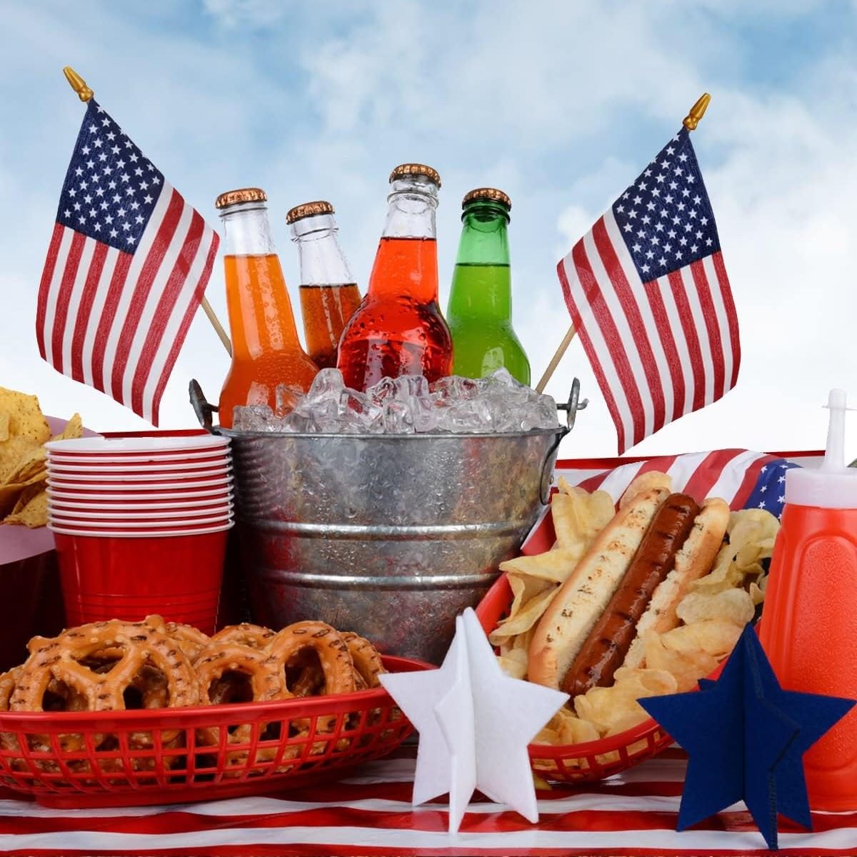 Pack of Uelfbaby mini American flags on a table