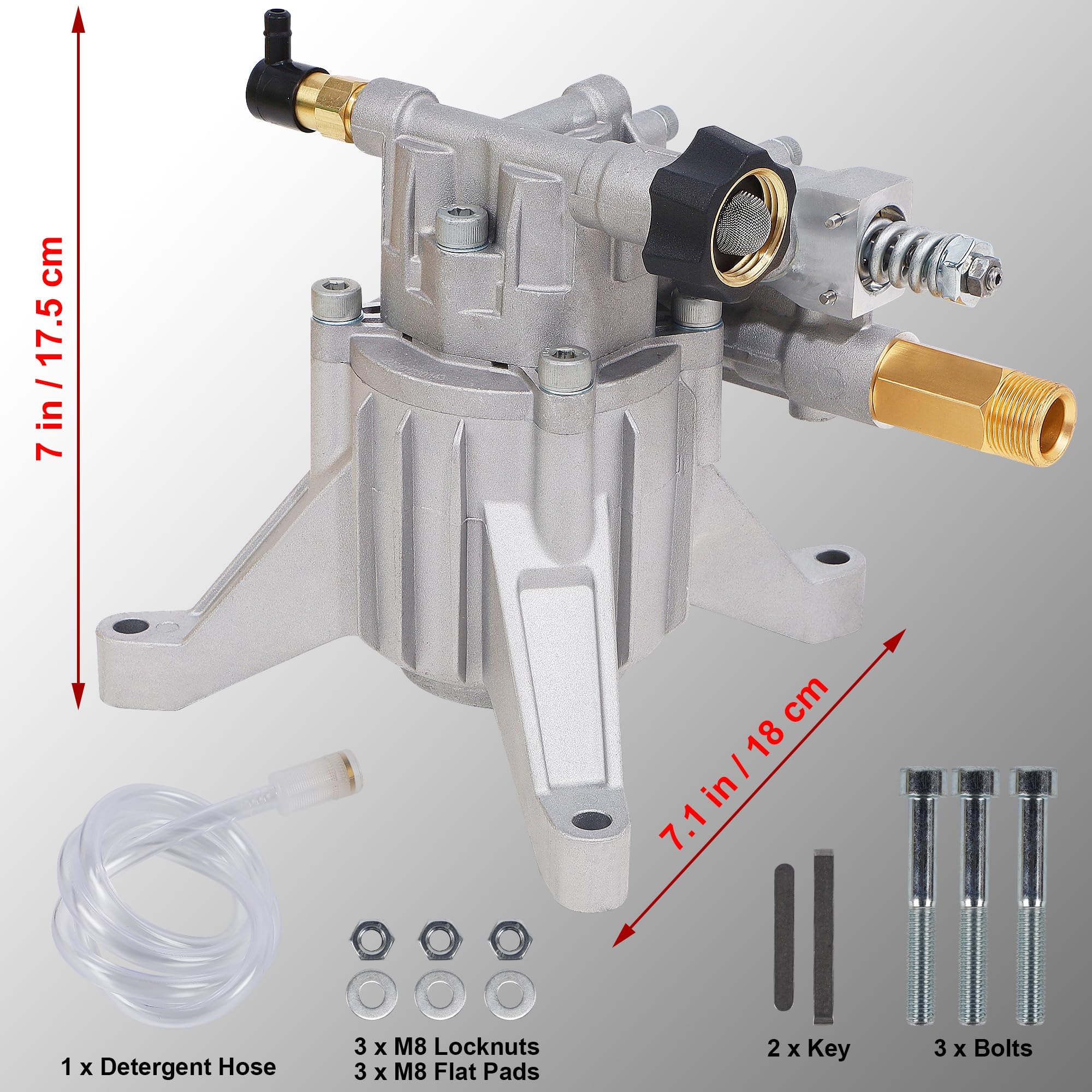 Package contents for Biswing Pressure Washer Pump showing all parts