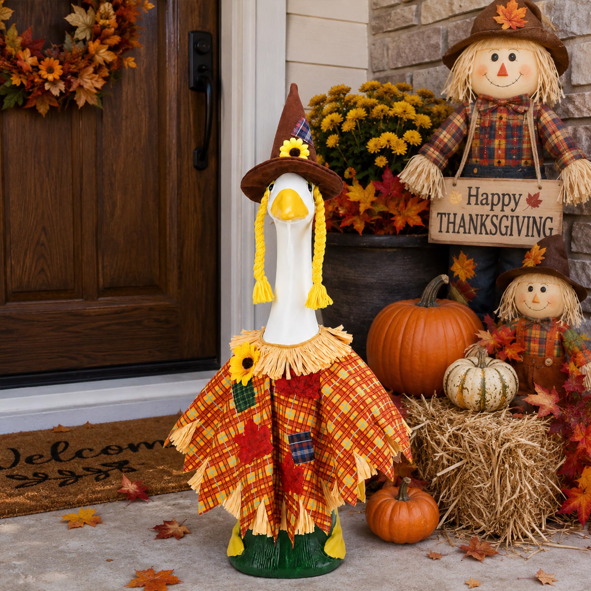 Package contents of DECOHS Scarecrow Goose Outfit showing cloak and hat