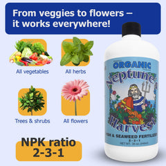 Package contents of Neptune's Harvest fertilizers