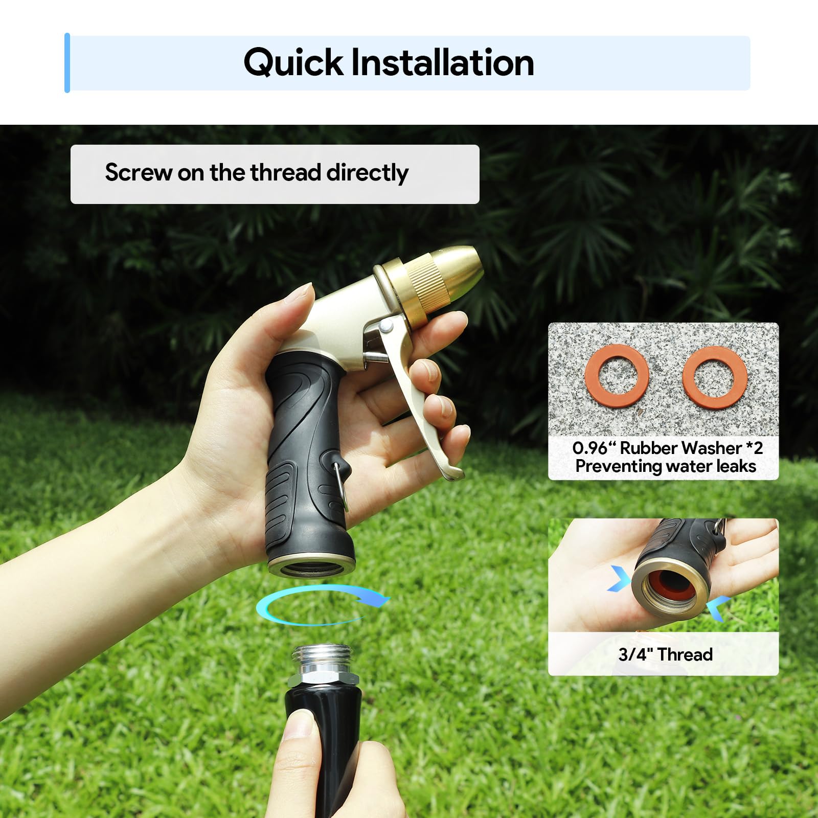 Package contents of Qxiaozhan Garden Hose Nozzle with washers