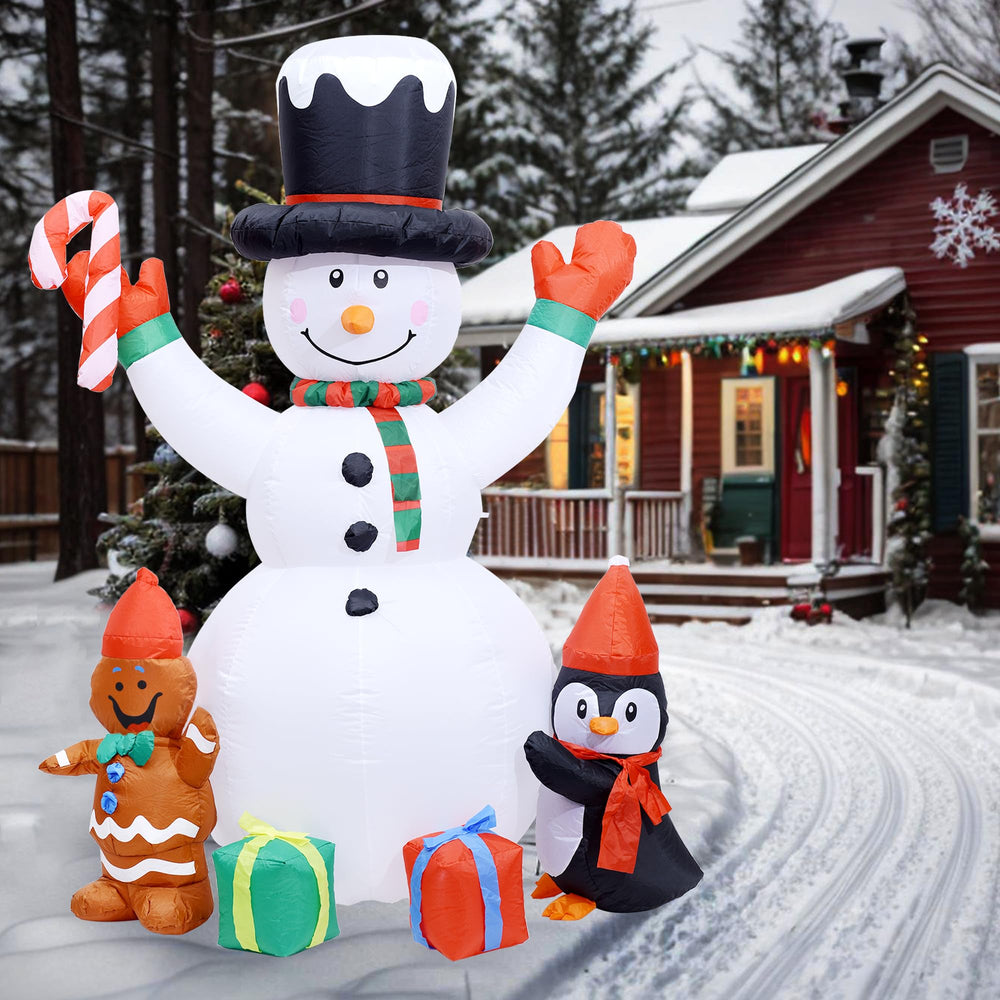 Package contents of the inflatable snowman including stakes and ropes