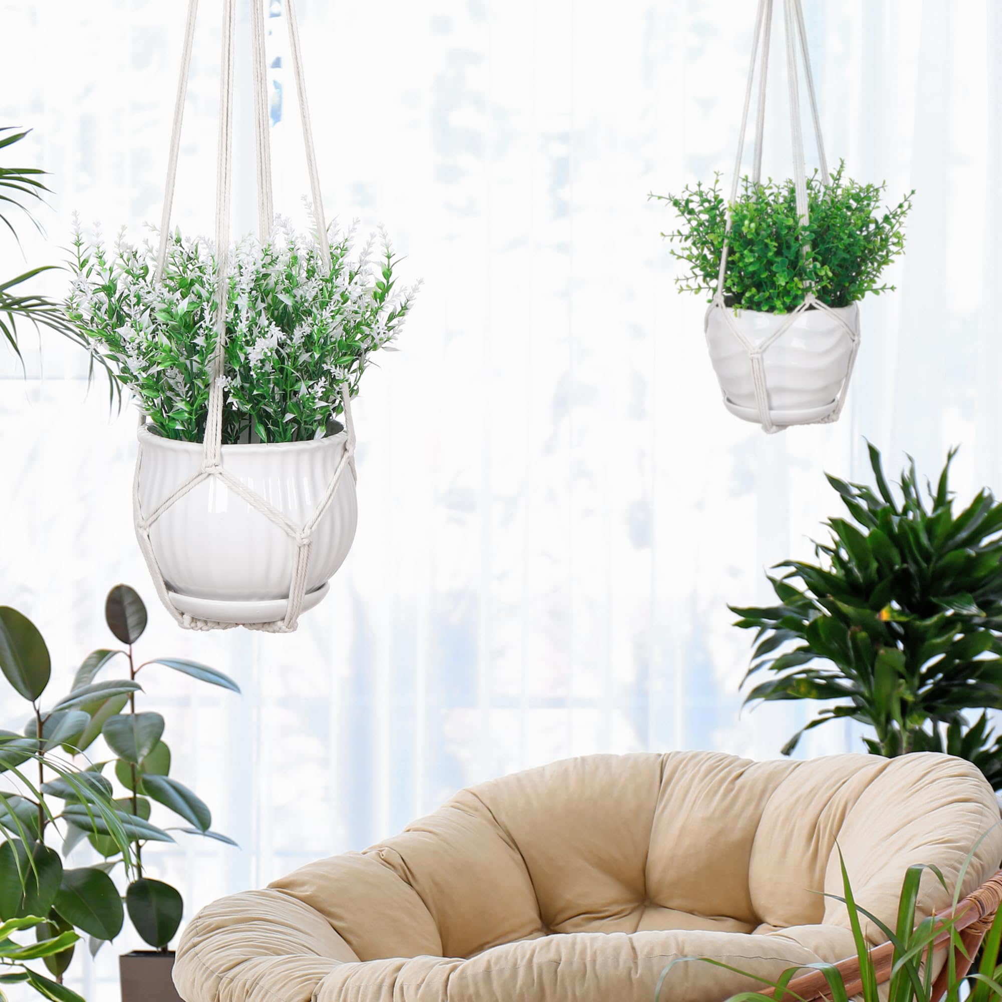 Package contents of YIBOT 2 pack macrame plant hangers